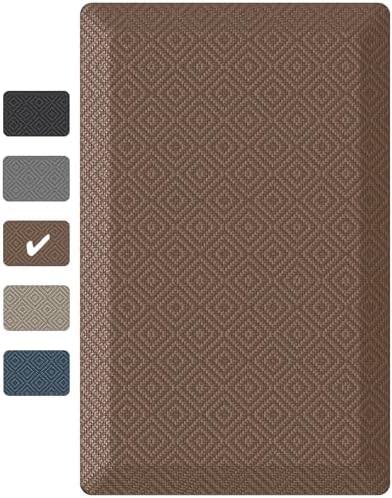 Ophanie Kitchen Mats for Floor, 9/10 Inch Thick Kitchen Rugs, Anti Fatigue Standing Cushioned Mat, Waterproof,Comfort Ergonomic Mat for Office, Home, Sink, 20''x32'' Brown Non-Slip Bottom