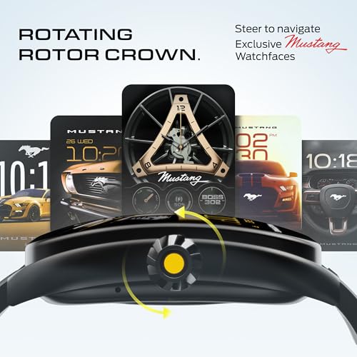 Image of GOBOULT Mustang Muscle Smart Watch 2.01'' 3D Curved Display, Convertible Strap, Premium Metallic Crown, BT Calling, 600 Nits Brightness, AI Assistant, IP68 (Extra Starp, Black Fury)