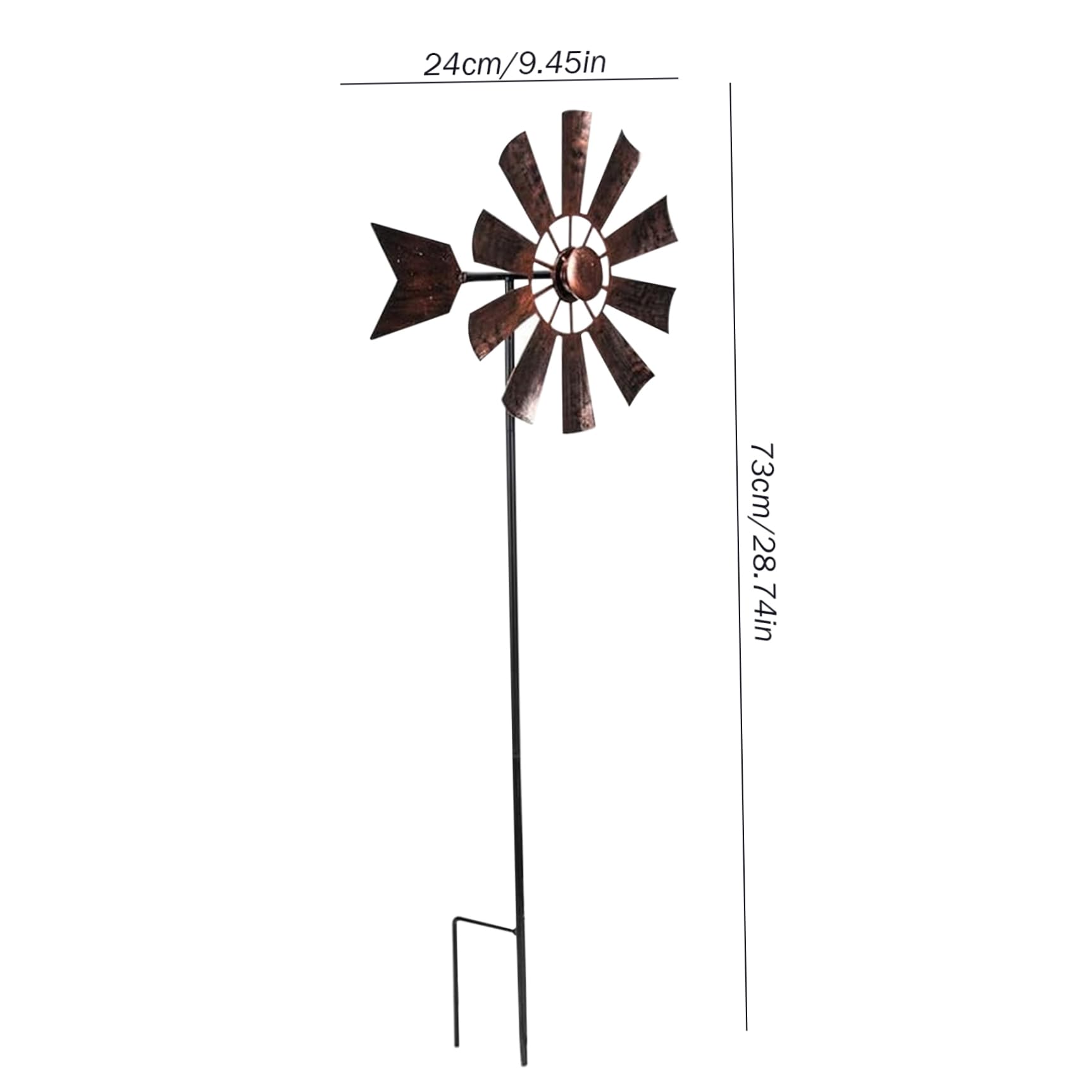 Molino de viento para patio, 28.7x9.5 metal de arte de patio de metal, hilanderos de patio de estaca de metal al aire libre, multicolor de energía solar con molinos de viento de escultura de viento p