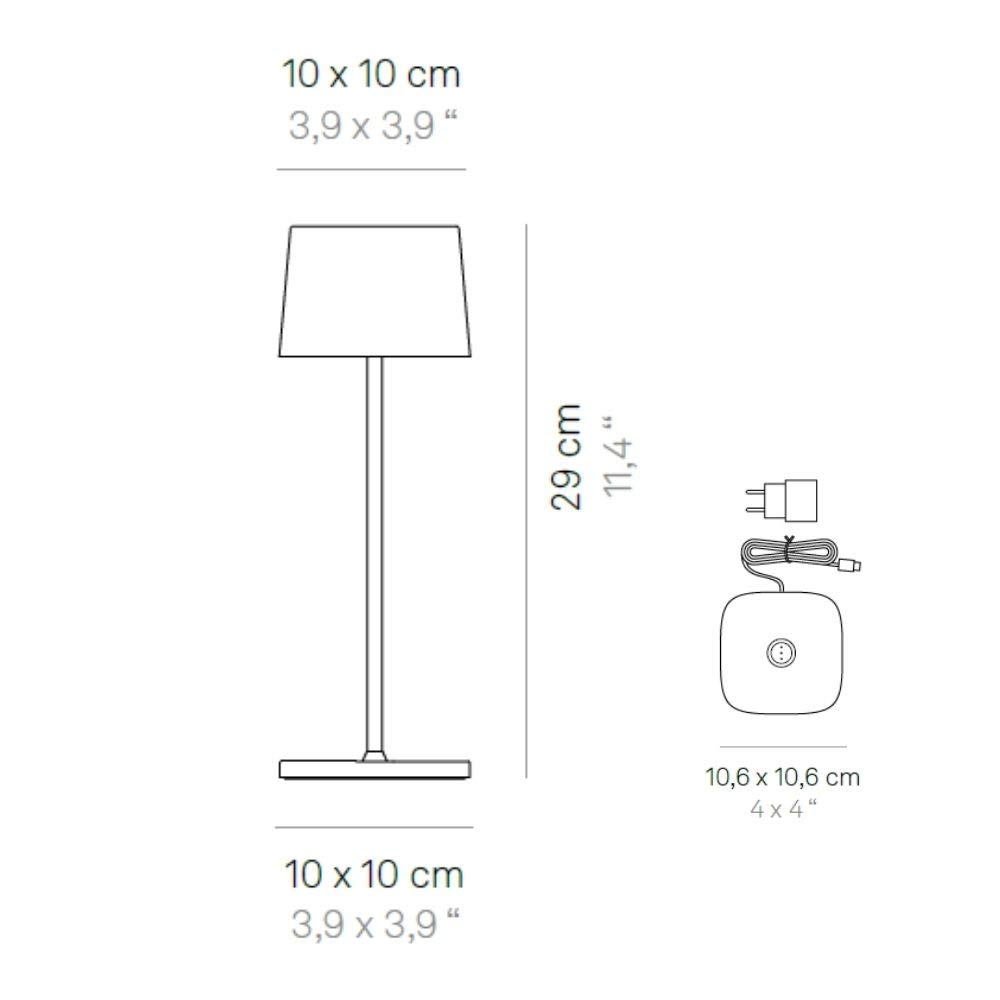 Zafferano, Lampada Ofelia, Lampada da Tavolo Ricaricabile e Senza Fili con Controllo Touch, Utilizzabile anche come Lampada da Esterni, Dimmer, 2700-3000 K, Altezza 29 cm, Colore Salvia