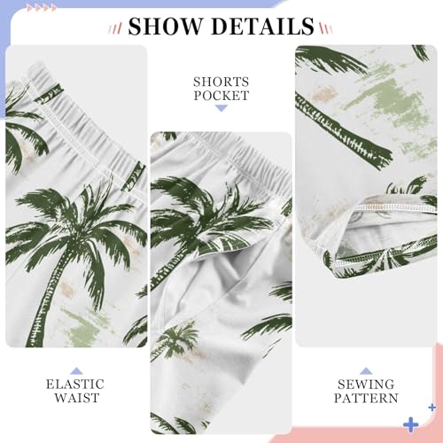 Pajama Pants Lounge Sleep PJ Bottoms Sleepwear Elastic Waist Drawstring M Green Palm Trees4