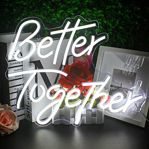 Image of Looklight Better Together Neon Sign Led Lights Decor for Room Wedding White Neon Signs Letters Neon Light for Wall Decor Wedding Engagement Celebrate Party Connectivity