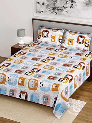 Image of Kuber Industries Double Bedsheet|Glace Cotton Animal Print Bedsheet with 2 Pillow Covers for Living Room|Bedroom|90x100 Inch (Multicolor)