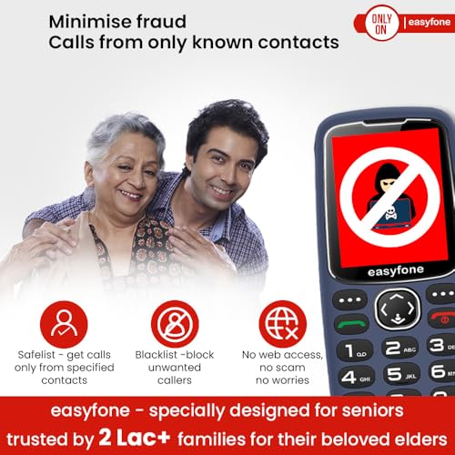 Image of easyfone Marvel+ 2.4 inch Phone for Seniors, Big Keys+Loud Sound, Photo Dial, Dock Charger, Call Recording, SOS & Ambulance Assistance, Fraud Protection-Allow Calls from Known Contacts Only, 2 Yr Warranty