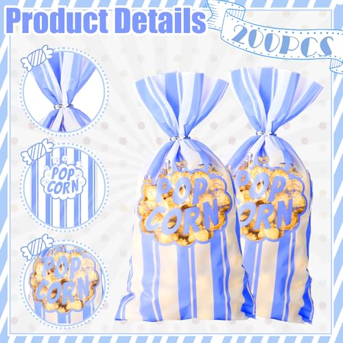 Image of 200 Pcs Popcorn Bags Bulk Movie Night Pop Corn Plastic Bags for Popcorn Machine Pop Corn Snack Containers with Twist Ties for Carnival Graduation Party Supplies (Pretty,Pastel)