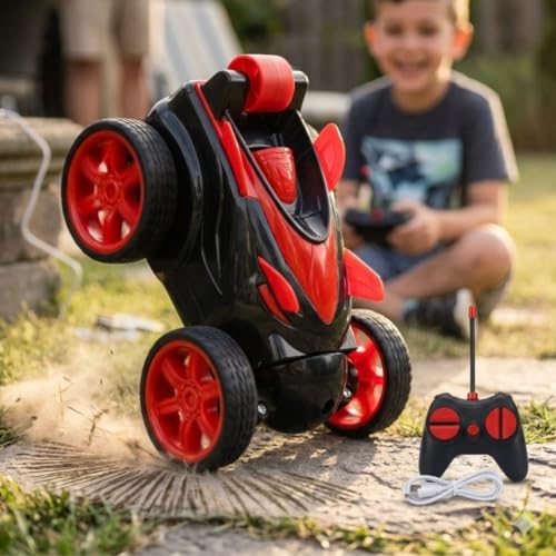 Image of 360 Rotating RC Stunt Car for Kids, USB Rechargeable Remote Control Toy Car with Double-Sided Driving, 4-Wheel Drift & Spin Action, Indoor Outdoor Racing Toy for Boys & Girls