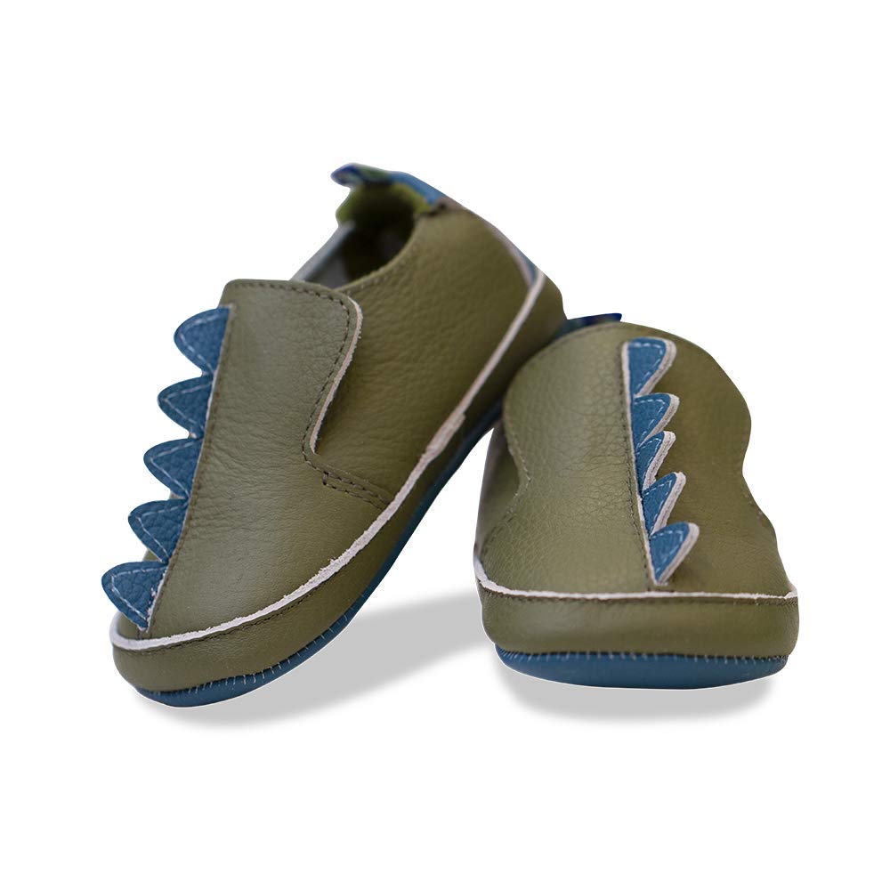 KicKee Pants Little Boys Rubber Gripper Sole Dinosaur Scales Shoes - Moss Green, 18-24 Months