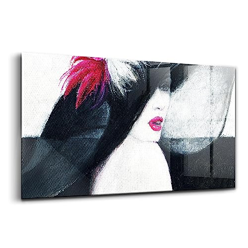 Innovante wallart portrait femme chapeau peinture verre colore