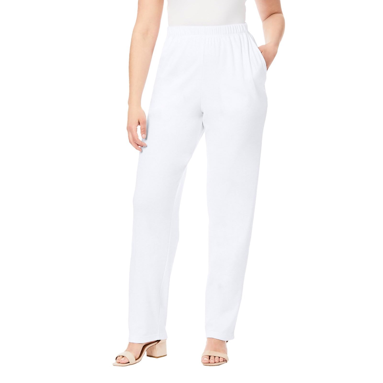 BUKKNYE Women's Pyjamas Bottoms Lightweight Soft Comfy Casual Sleep Pants Loungewear Bottoms Elastic Waist Workout Sport Jogger Pants with Pocket for All Seasons White