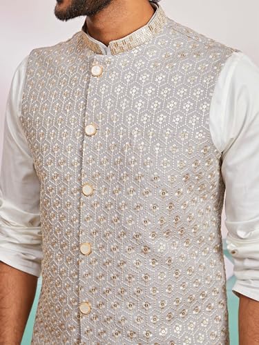 Image of VASTRAMAY Men's Embroidered Nehru Jacket - Festive Ethnic Waistcoat for Festive, Wedding, Party & Traditional Occasion Outfit