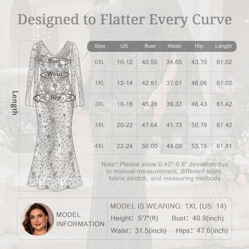 Image of Plus Size Formal Dresses for Women with Embroidery Sequin and Cape Sleeve, V-Neck Maxi Dress for Wedding and Party
