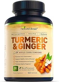 Turmeric Curcumin Supplement with Ginger & Apple Cider Vinegar, BioPerine Black Pepper, Tumeric & Ginger, 95% Curcuminoids & Joint Supplement, Antioxidant Tumeric Supplements Capsules, Nature's Base