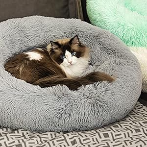 Anti Anxiety Round Fluffy Plush Faux Fur Warm Washable Dog Bed & Cat Bed, Original Bed for Small Medium Large Pets,Used to Relieve Joints and Improve Sleep（20″/24″/27”） (24″, Light Grey)