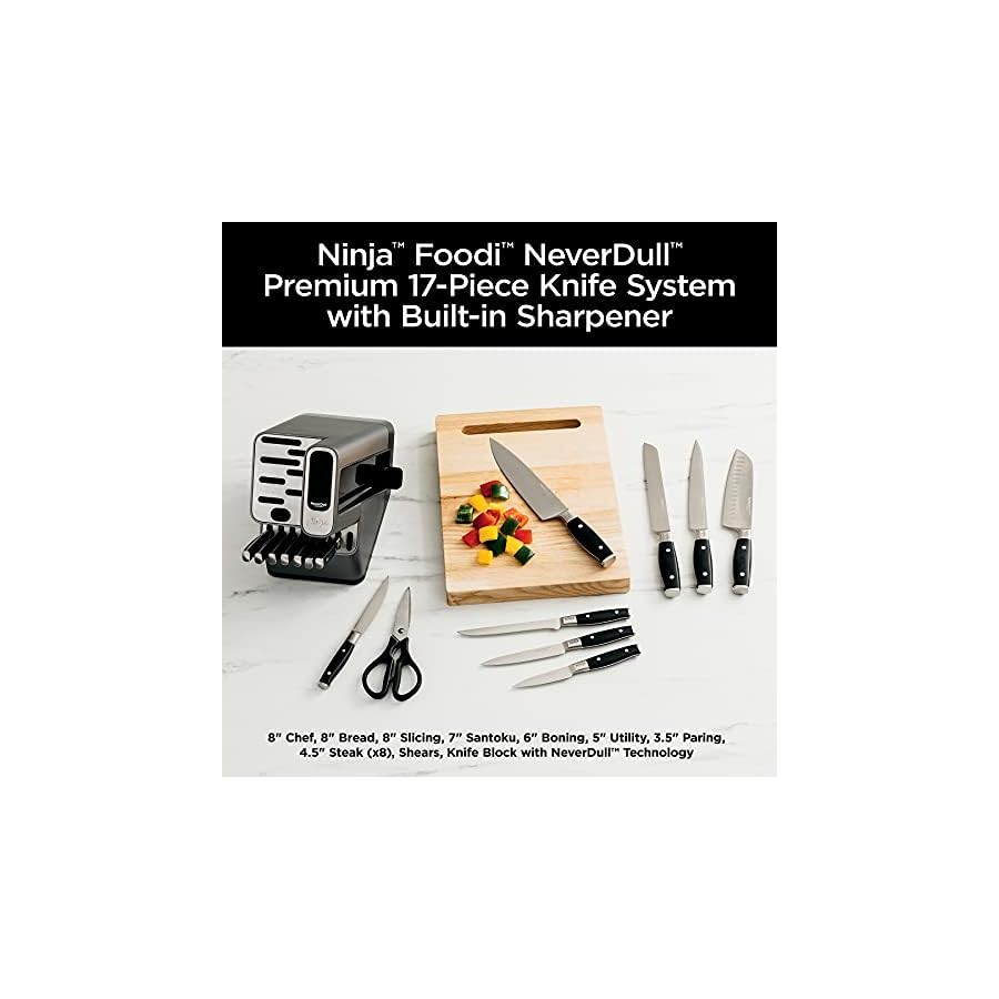 Ninja-K32017-Foodi-NeverDull-17-Piece-Premium-Knife-System-Block-Set-with-Built-in-Sharpener-Stainless-SteelBlack Ninja K32017 Foodi NeverDull Premium Knife System, 17 Piece Knife Block Set with Built-in Sharpener, German Stainless Steel Knives, Black