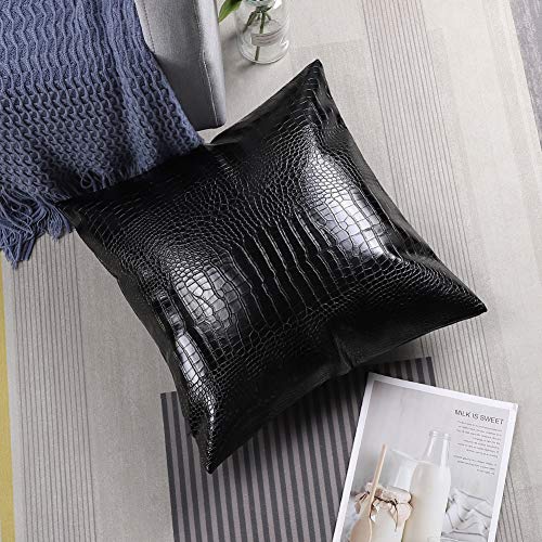 OTOSTAR Krokodilmuster PU-Leder Kissenbezug Dekorativen Wasserdicht Kissenhülle Moderne Minimalist Kissen Fall für Sofa Schlafzimmer Balkon Garten 45x45cm Schwarz