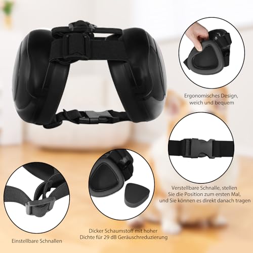 BERGWERK Hunde Ohrschützer für Gehörschutz, 29dB NRR Hundeohrschützer für Lärmschutz Noise Cancelling Kopfhörer (Schwarz-M)