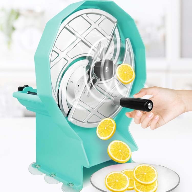 Cortador manual de frutas y verduras con grosor ajustable (0,2-12 mm) para uso en cocina, base de succión fuerte, diseño lavable, cuchillas de acero al carbono para un corte rápido en 10 segundos
