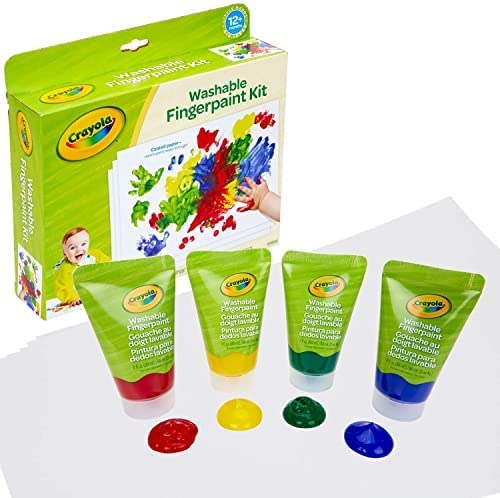 Crayola Finger Paint Kit For Toddlers With 4 Colors & 10 Painting Paper Sheets- Kids Easy Clean, Non-Toxic Washable Finger Paints- Thrillzone Heart Stickers Included- Fun Indoor Activity For Toddlers #TOP6