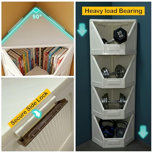 Image of HOMIFLY 1 Tier Corner Storage Cabinet /Stackable Plastic Cupboard for Storage /Foldable Wardrobe for Clothes /Toys Storage Organizer /Cabinet for Kitchen, Bathroom, Living Room (White)