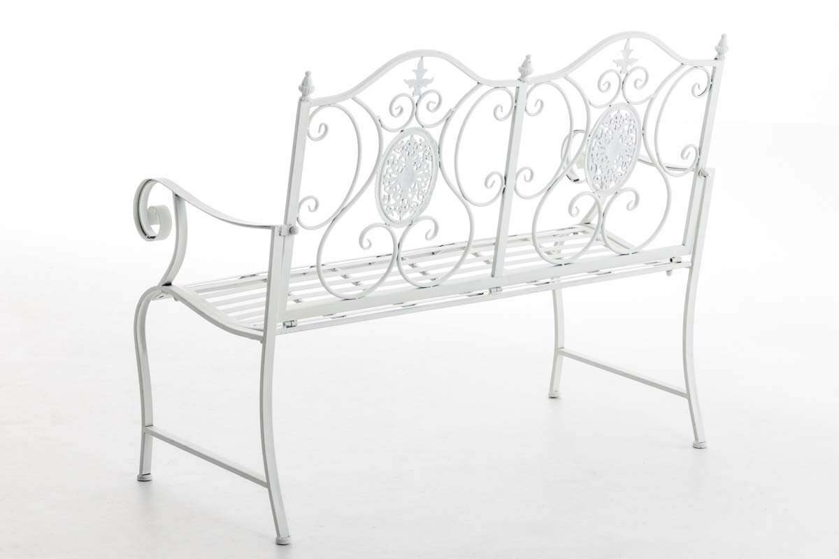 CLP Panchina da Giardino Punjab in Ferro Laccato - Panca Nostalgica Alto Schienale - Panca Stile Rustico per Esterno - Panchina Rétro Resistente ca. 120x50cm, Colore:bianco