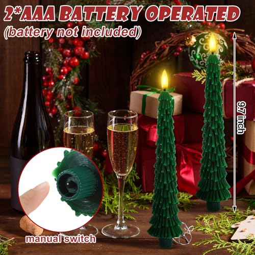 Image of Funtery 6 Pcs LED Christmas Tree Flameless Taper Candles Real Wax Battery Operated Candlestick Lights with 3D Flame and Remote Timer Window Fireplace(Green,Classic Christmas Tree)