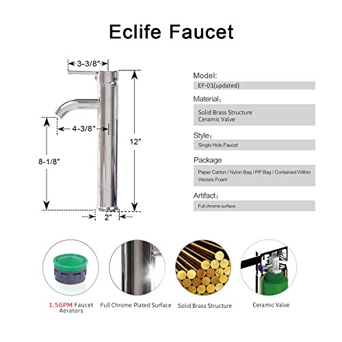 Eclife 24'' Modern Bathroom Vanity And Sink Combo Stand Cabinet,White Round Ceramic Vessel Sink W/Overflow,Chrome Bathroom Solid Brass Faucet, Pop Up Drain(Contemporary/White Ceramic Round Sink) #TOP6