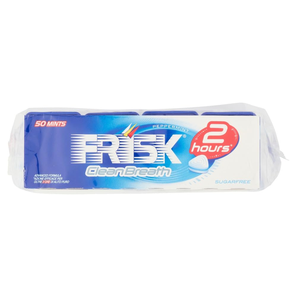 Frisk Clean Breath, Caramelle Dure Gusto Peppermint, Microcompresse con Zinco, con Edulcoranti, Senza Zucchero, Senza Glutine, 50 Unità, Confezione da 12