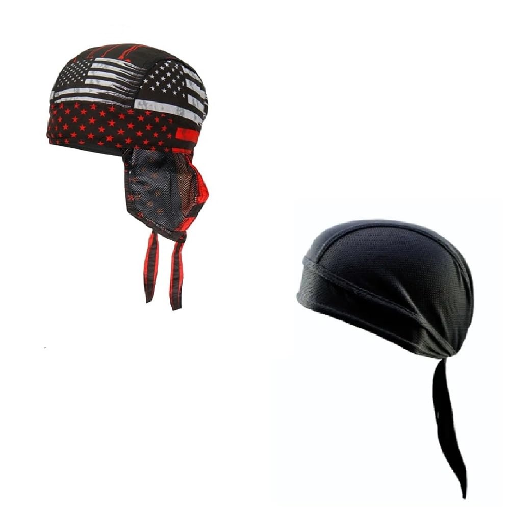 Generic Lot or Set of 2 Red White Patrotic American Bullets Flag and Solid Black Moisture Wicking Headwrap