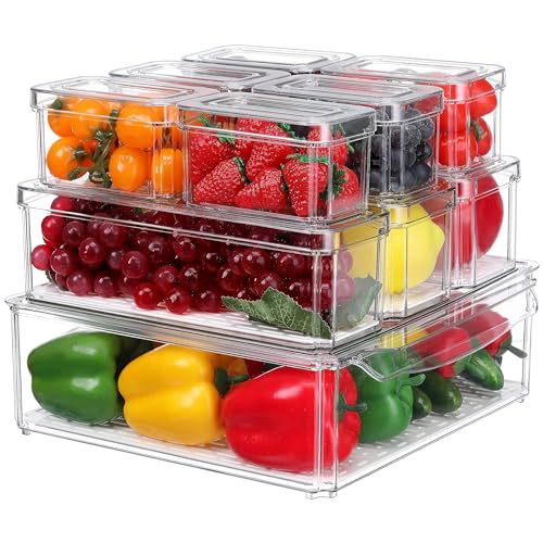 Iluminación, Kitchen BNFU 10 PCS Organizador de Refrigerador, Organizadores para Refrigerador sin BPA con Tapa, Apilables, Transparentes, Contenedores Organizadores para Alimentos,...