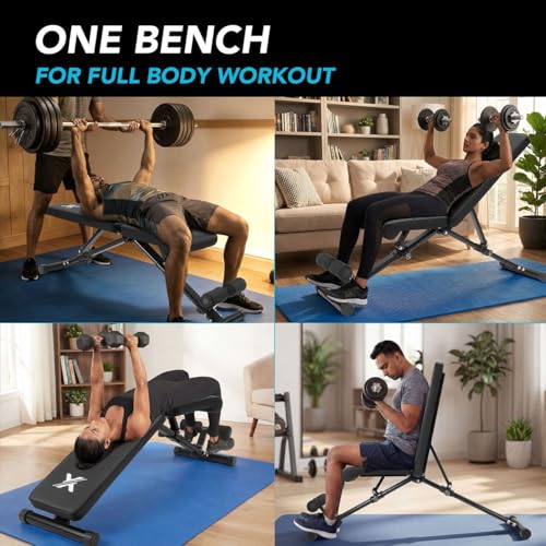 Image of XRT65 Foldable & Adjustable Weight Bench for Home Gym - Multi-Angle Incline /Flat /Decline - Heavy-Duty Steel Frame, Comfortable Cushion, Supports 350kg - Ideal for Chest, Back, Abs Workouts (Adjustable Bench Press)