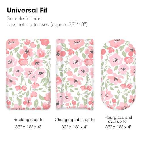 Image of Little Grape Land Bassinet Sheets 4 Pack, 33 inch x 18 inch Fitted Bassinet Sheets Up to 4 inch Deep Pocket, Ultra Soft Baby Bassinet Fitted Sheets for Bassinet Mattress, Rose Garden