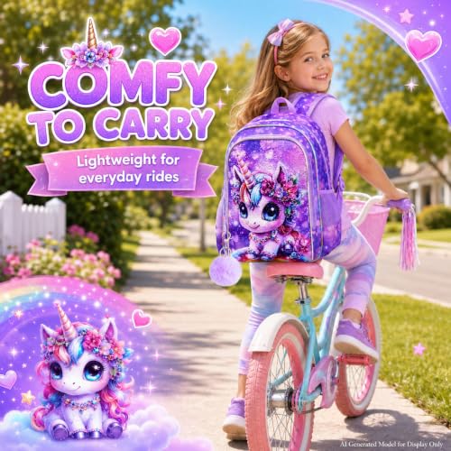 Image of 16 inch Unicorn Backpack for Girls, 3Pcs Rainbow Kids Backpacks with Lunch Box, School Bookbag for Elementary Preschool Kindergarten (Purple)