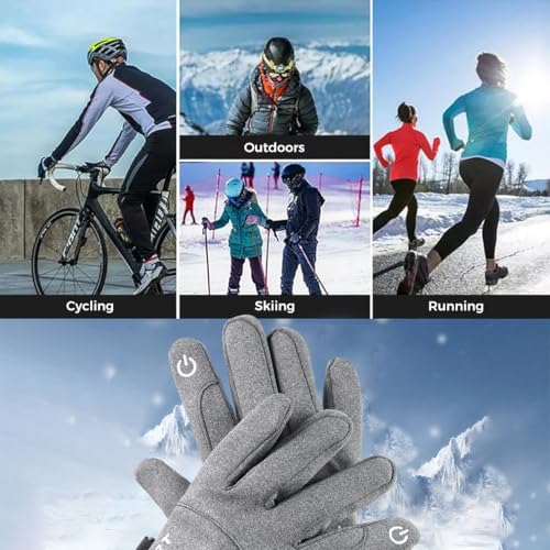 Image of Zibuyu Grey Cycling Gloves, Warm Winter Gloves, Water-Repellent, Touchscreen Gloves, Windproof Running Gloves, Non-Slip for Men and Women, for Running, Cycling, Climbing, etc
