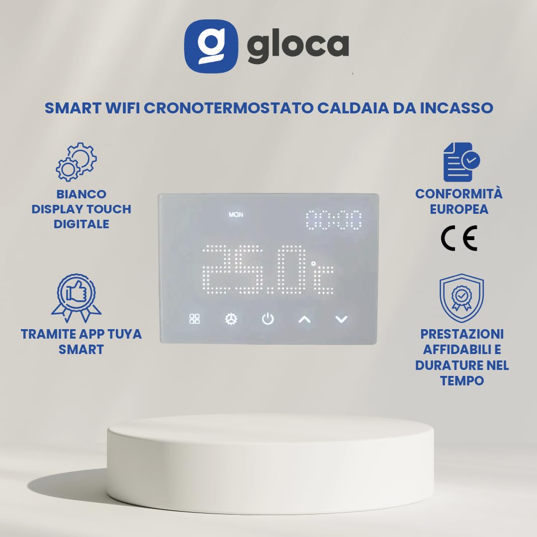 gloca Smart WiFi Cronotermostato Caldaia Da Incasso Digitale Touch Screen (Bianco)