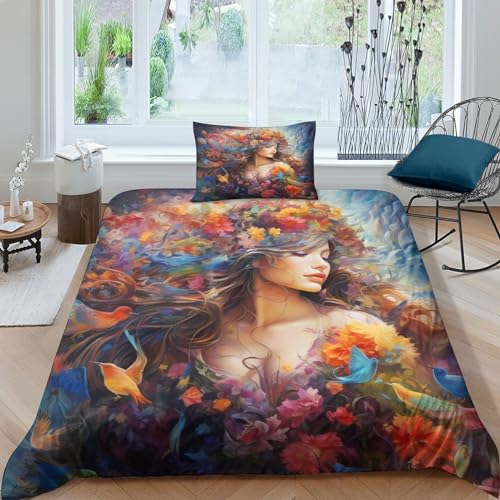 Housse de couette 135x200cm fleurs papillons imprimé 3D - 2