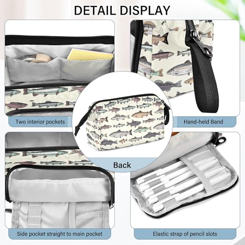 Image of Fisyme Vintage Fish Pencil Case Large Capacity Pen Bag Box Big Makeup Pouch Organizer