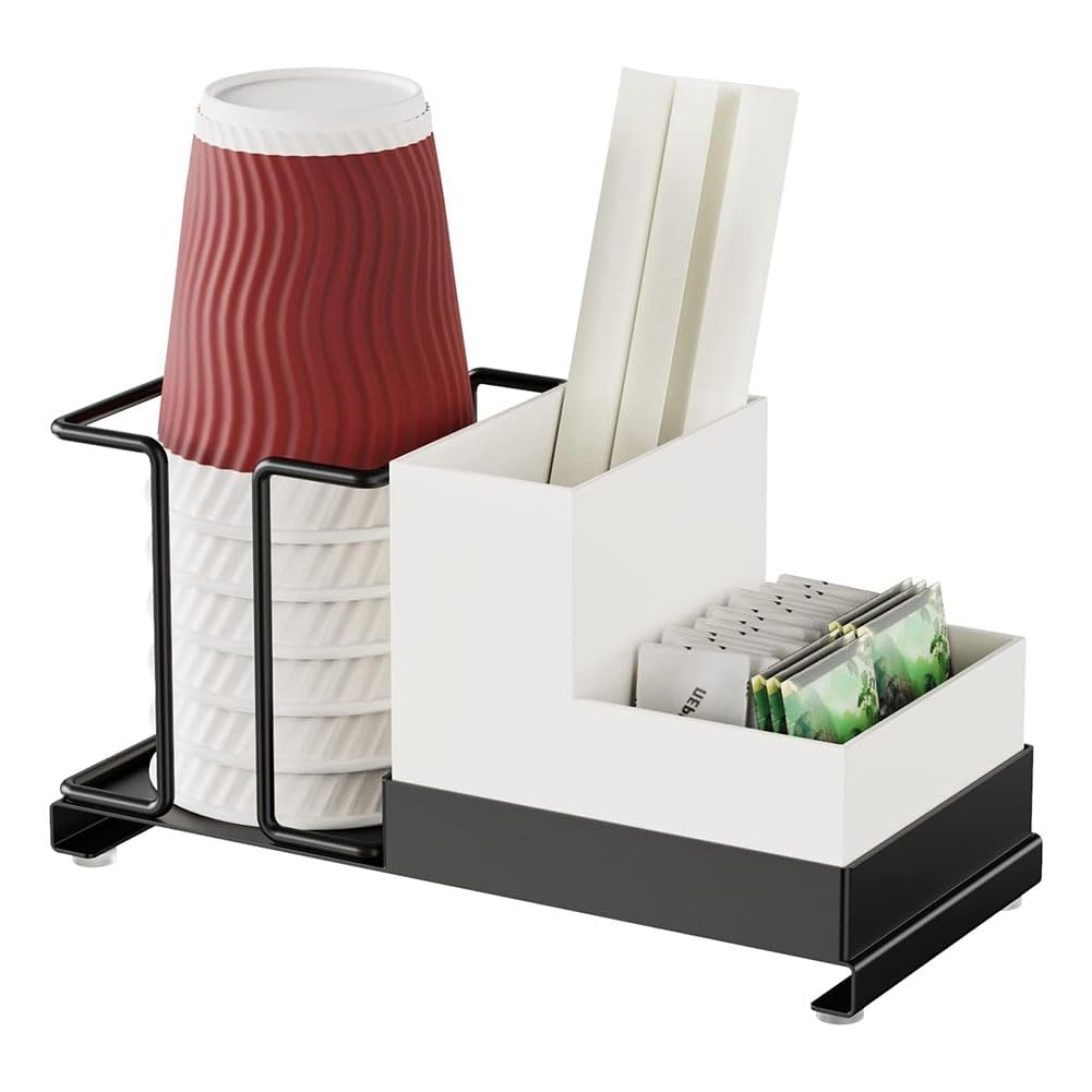 Kaffee- und Teestation Aus Metall, Organizer für Kleine Räume, Einweg-Pappbecherhalter, Teebeutel, Kaffeepads, Organizer für Büro, Schwarz