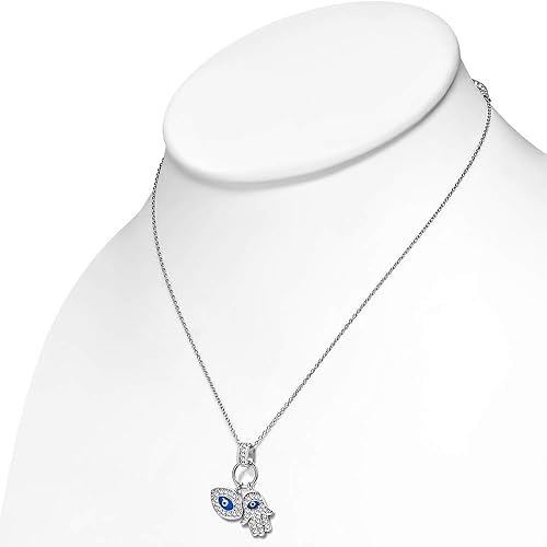 Miniatura 2 de Collar con colgante de plata de ley 925 para mujer con diseño de Hamsa y ojo malvado