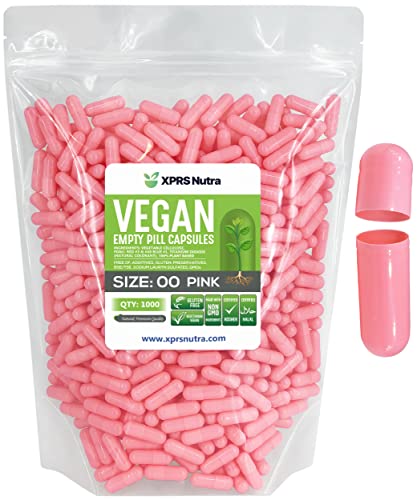 Image of XPRS Nutra Size 00 Empty Capsules - 1000 Count Empty Vegan Capsules - Vegetarian Empty Pills - DIY Vegetable Capsule Filling- Veggie Pill Caps (Pink)