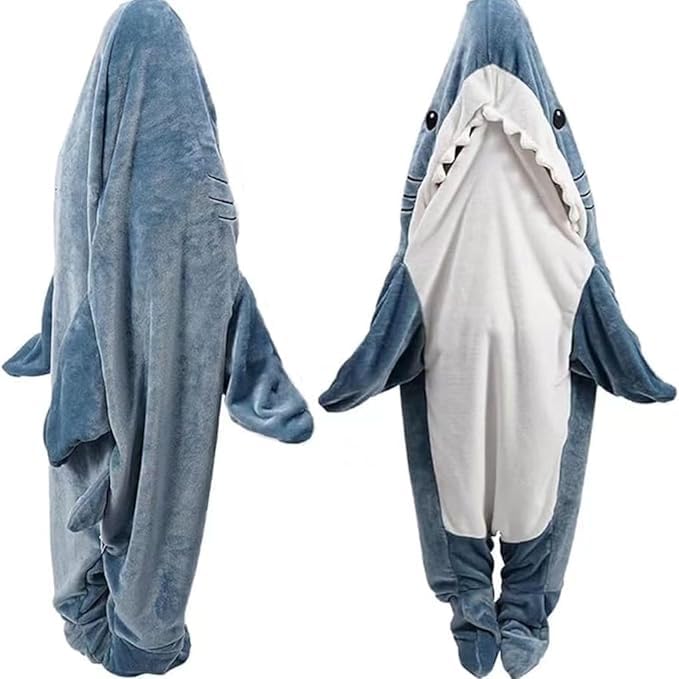 YelaJoy Wearable Shark Blanket Hoodie - Super Soft Cozy Flannel Sleeping Bag | Shark Costume Blanket Onesie for Adults & Kids Fun Gift (L)