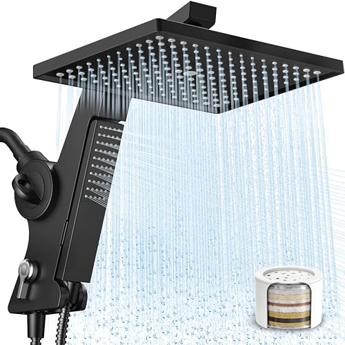 MakeFit Filtered Rain Shower Head with Handheld Combo High Pressure 12 Rainfall Shower Heads & Hidden Detachable Wand Dual Showerhead Water Softener for Hard Water Easy Filter Replacement