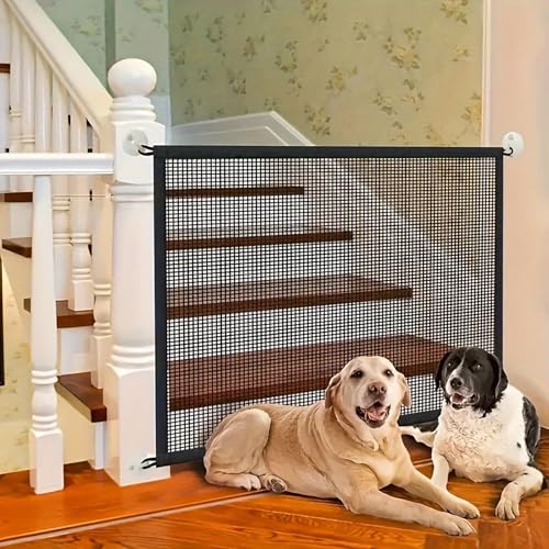 2 Stück Hunde Türschutzgitter 110 x 77 cm Treppenschutzgitter Ohne Bohren Haustiere Kinderschutzgitter mit 8 Klebehaken Hundebarrieren Hunde Türschutzgitter für Innen Und Außenbereich
