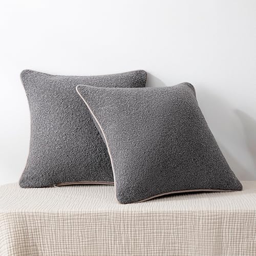 Image of Amazon Basics Boucle Throw Pillow Covers for Couch, Living Room, Home Decor with Hidden Zipper, Grey, 16x16in, Pack of 2