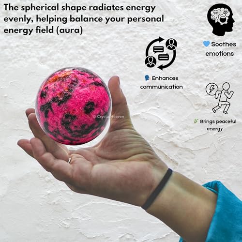 Image of Certified Rhodonite Crystal Ball for Meditation - Premium Crystal Vastu Items for Home and Feng Shui Items for Good Luck - Ideal for Pooja Supplies and Spiritual Practices (2 inch Inch)