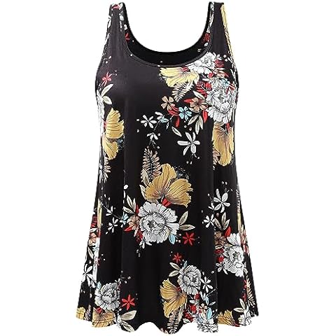 AMVELOP Tank Top for Women Built in Bra Casual Flowy Tank Pleated Sleeveless Top Loose Fit BlackFlower L Cover