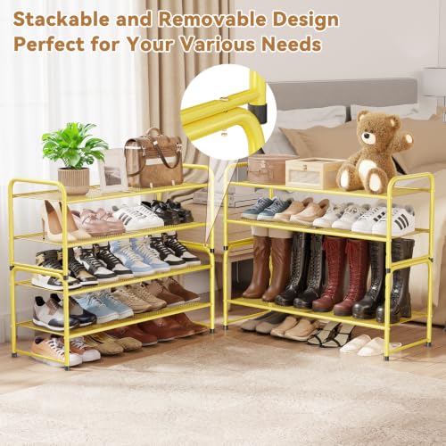 Image of 2 Tier Shoe Storage Rack with Steel Mesh Shelves for Entryway,Gold