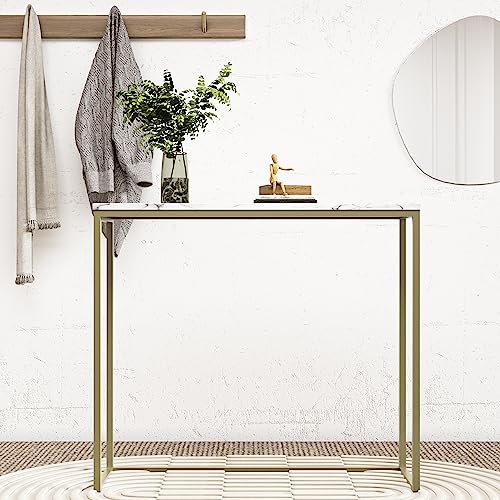 Tilly Lin 36" Faux Marble Top Console Table With Gold Metal Frame, Rectangular Shape Sofa Table For Entryway, Bar Table For Dining Room, Couch Table, Display Table For Living Room, Hallway, Foyer #TOP28