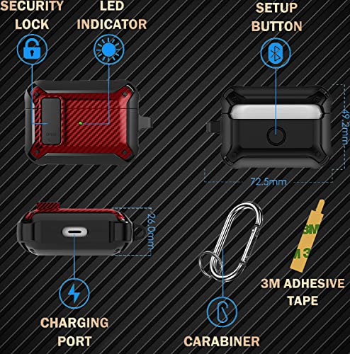 Image of Olytop for Airpods Pro 2 /1 Gen Case Cover with Lock Clip (2019 /2022 /2023), Rugged Locking Protective Case for Airpod Pro 2nd Generation Shockproof Armor Skin for Apple iPod Pro, Black /Red