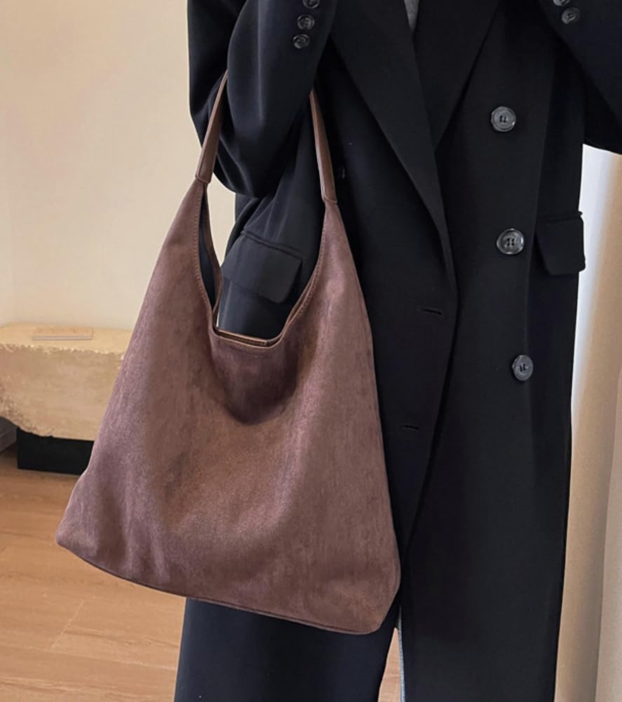 Womens Fashion Suede Shoulder Bags Large Tote Bag Retro Purse Handbag Casual Work Ladies Top Handle Satchel: A-coffee