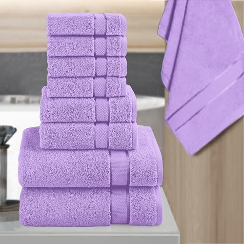 Image of Elegant Comfort Premium Cotton 8-Piece Towel Set, Includes 4 Washcloths, 2 Hand Towels and 2 Bath Towels, 100% Turkish Cotton - Highly Absorbent and Super Soft Towels for Bathroom, Lilac